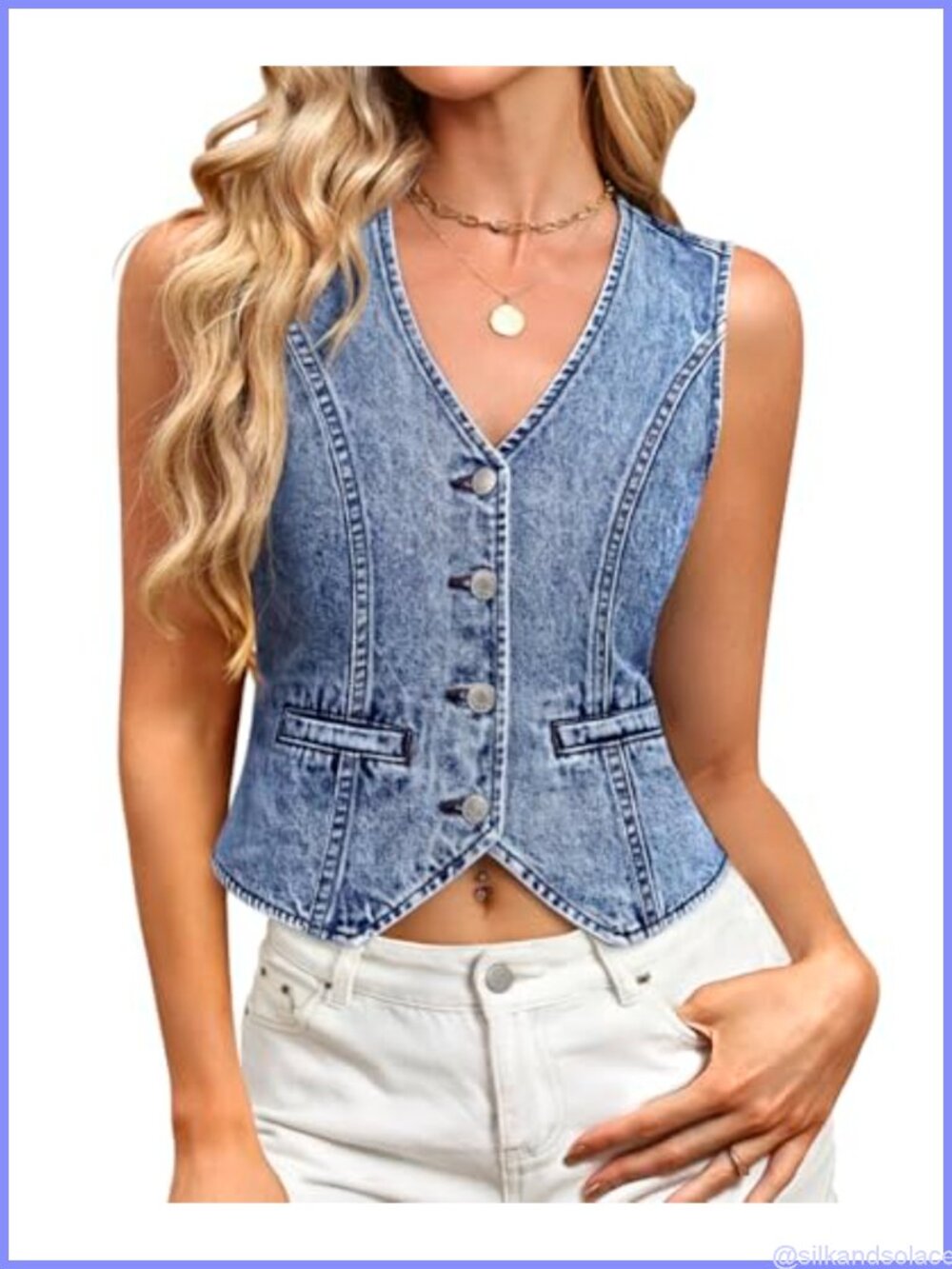 Denim Vest for Women Sleeveless Jean Vest Top Button Down V Neck Casual Summer